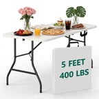 HaiNova 5ft Folding Table, Portable Heavy Duty Picnic Table with Portable Handle, Durable, Suitable for Dinner, Wedding, Camping, White.