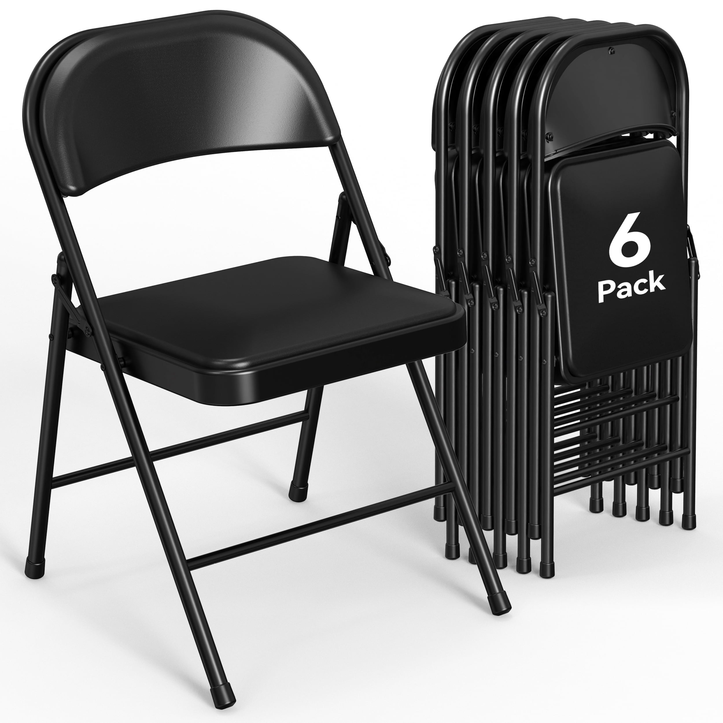 HaiNova 6 Pack Folding Chairs with Comfortable Cushion, Leather Padded Cushion Chair with Stainless Steel Frame for Home and Office, Gatherings, White