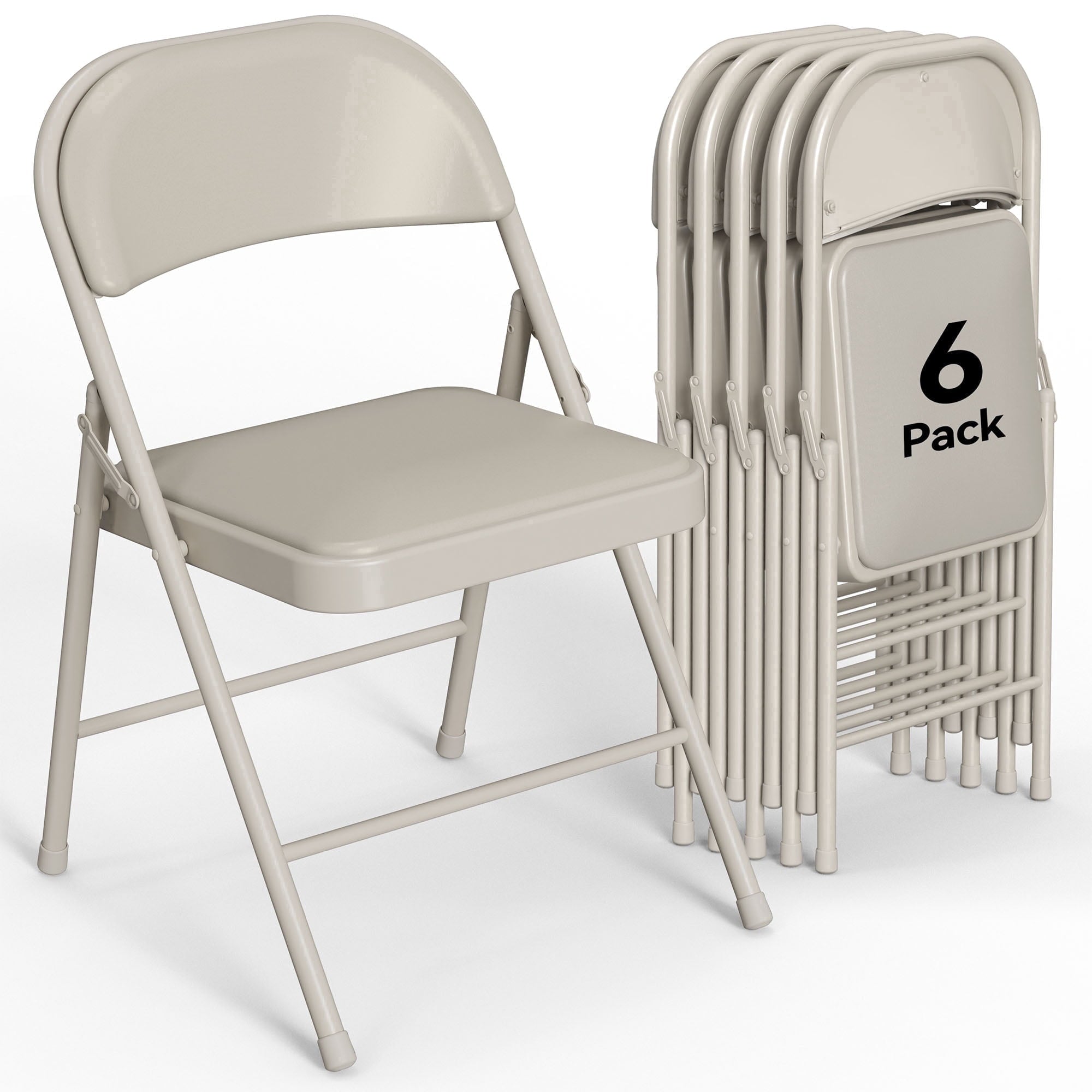 HaiNova 6 Pack Folding Chairs with Comfortable Cushion, Leather Padded Cushion Chair with Stainless Steel Frame for Home and Office, Gatherings, White