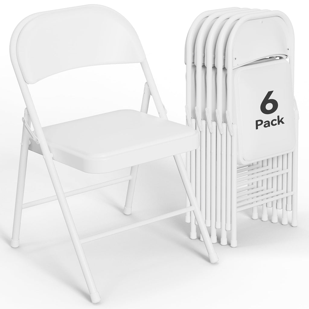HaiNova 6 Pack Folding Chairs with Comfortable Cushion, Leather Padded Cushion Chair with Stainless Steel Frame for Home and Office, Gatherings, White
