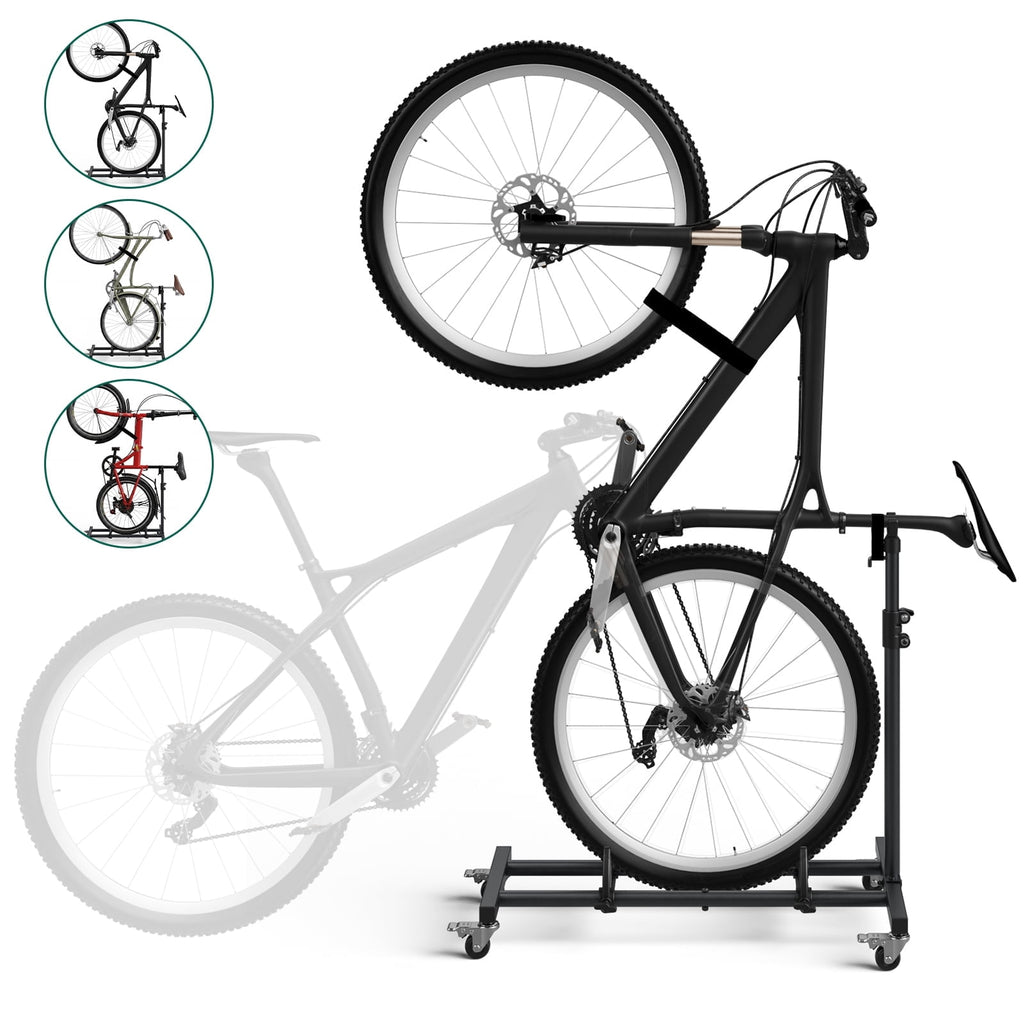 HaiNova Adjustable Height Vertical Bike Stand, Freestanding Bike Rack with Wheels for Garage & Apartment, Safe & Secure, for Wheels Sizes up to 29”
