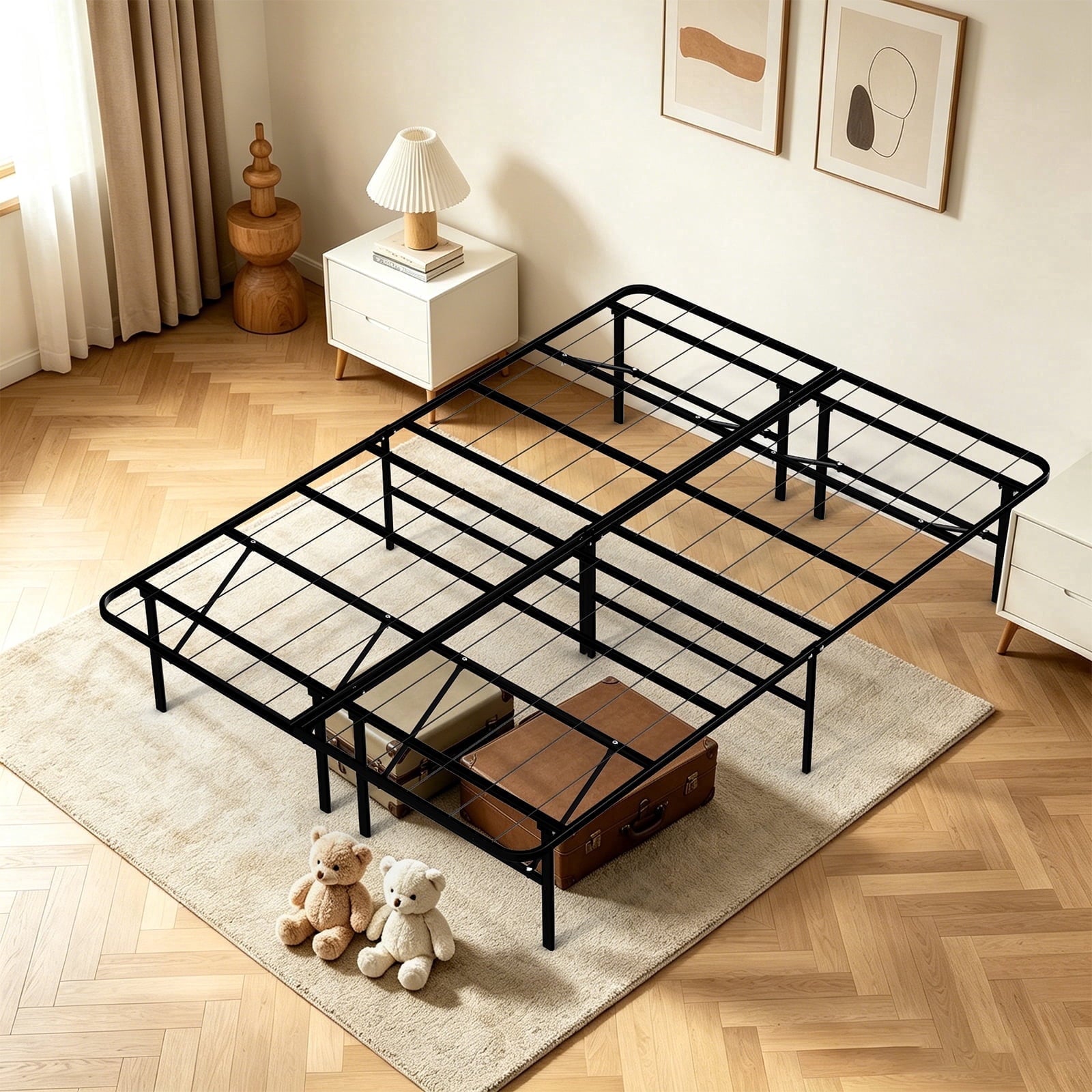 HaiNova King Bed Frame Folding Metal Platform Bed Frame with Heavy Duty and Strong Bearing Capacity, 14 Inches High, Black