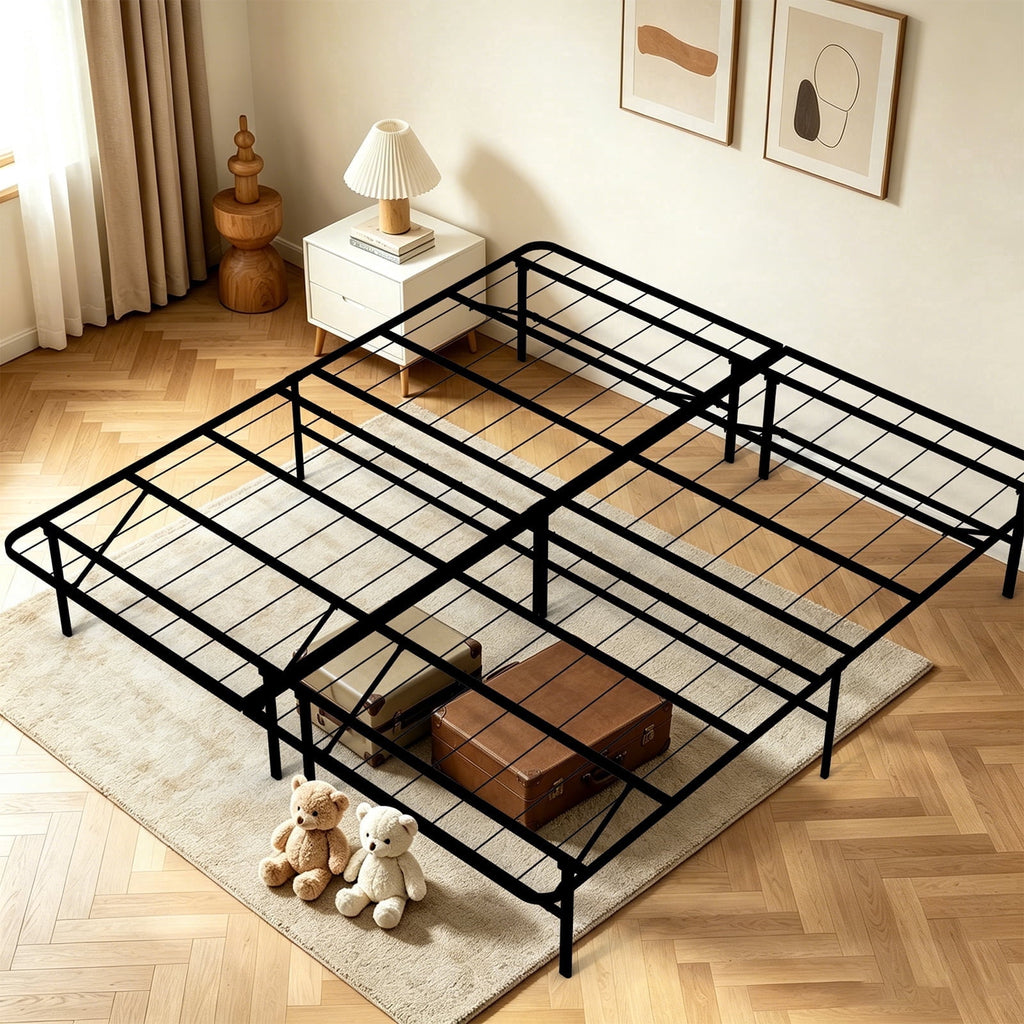 HaiNova King Bed Frame Folding Metal Platform Bed Frame with Heavy Duty and Strong Bearing Capacity, 14 Inches High, Black