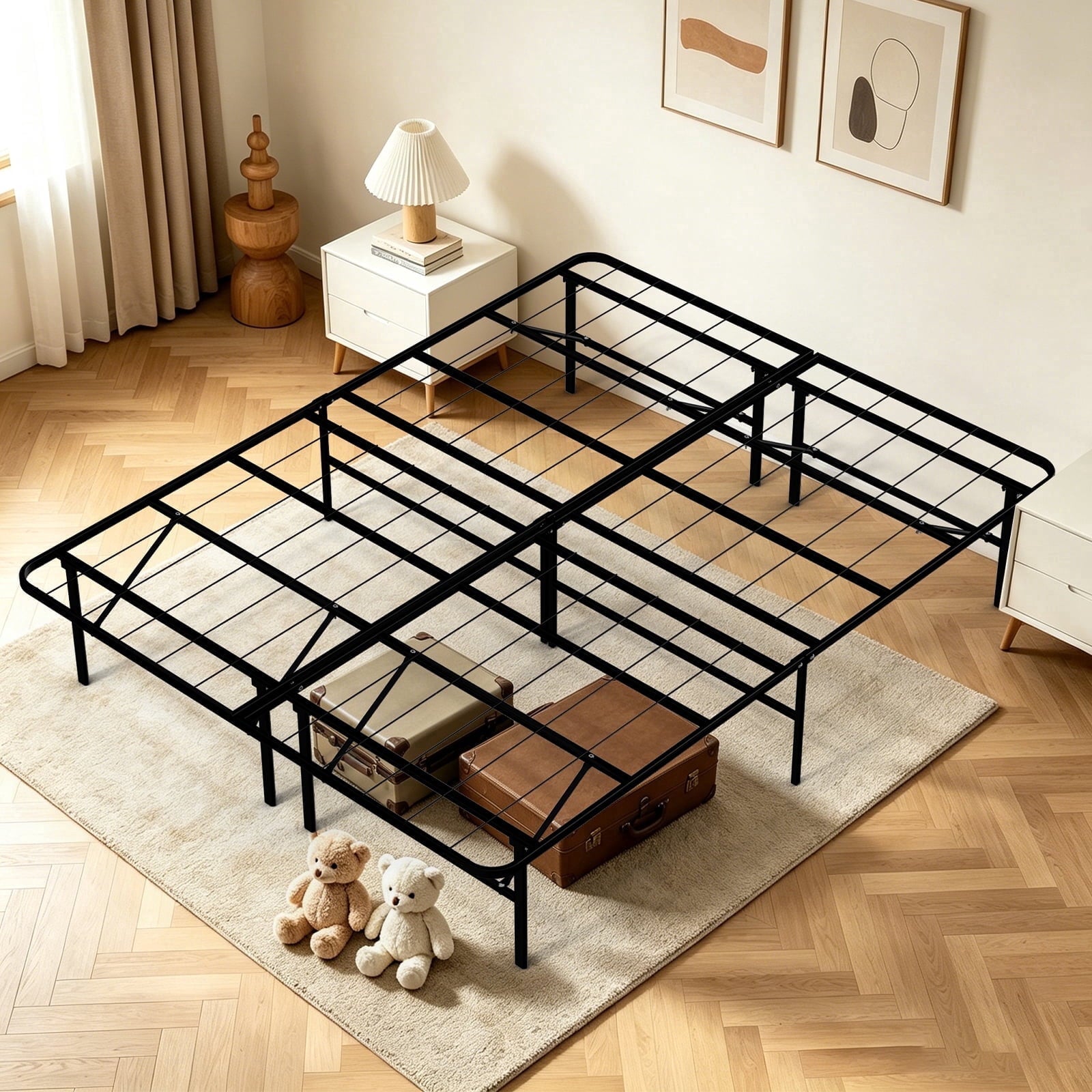 HaiNova King Bed Frame Folding Metal Platform Bed Frame with Heavy Duty and Strong Bearing Capacity, 14 Inches High, Black