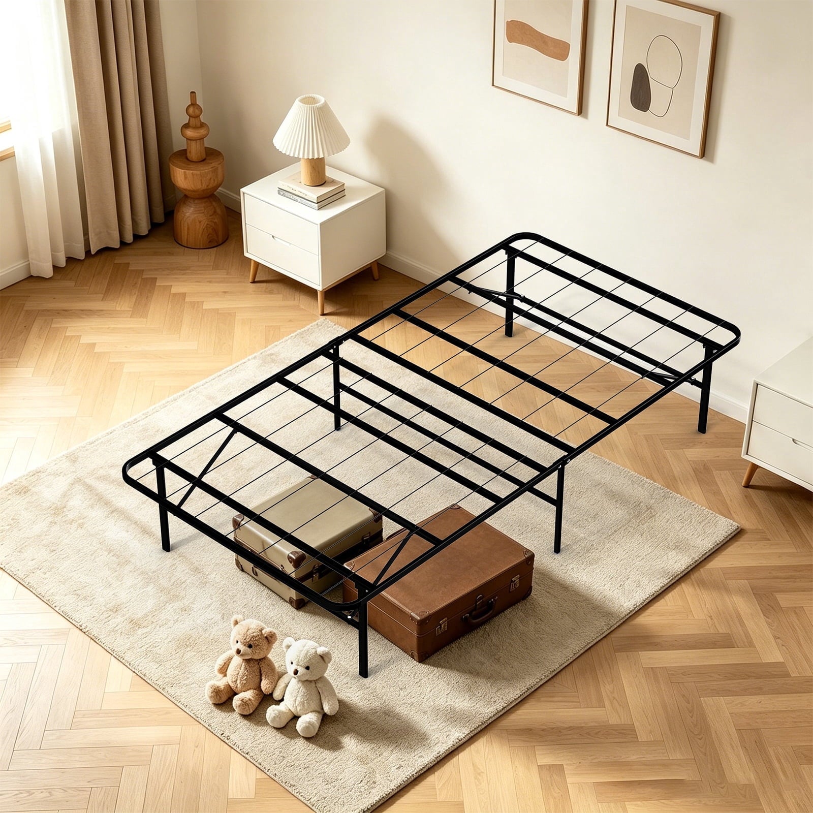 HaiNova King Bed Frame Folding Metal Platform Bed Frame with Heavy Duty and Strong Bearing Capacity, 14 Inches High, Black
