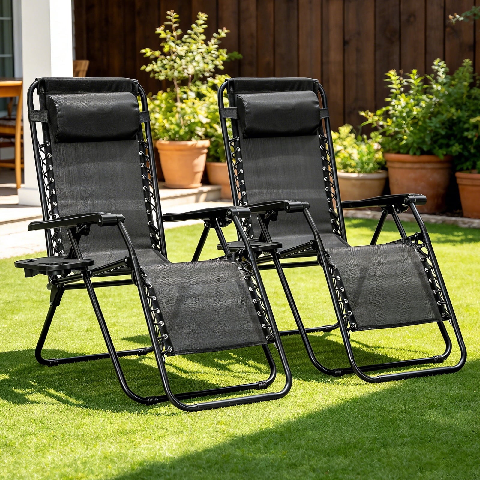 WLLJOY Zero Gravity Chair 2Pcs, 350lb Capacity, Folding Reclining Chair with Adjustable Pillow and Cup Holder for Garden, Patio, Beach, Gray