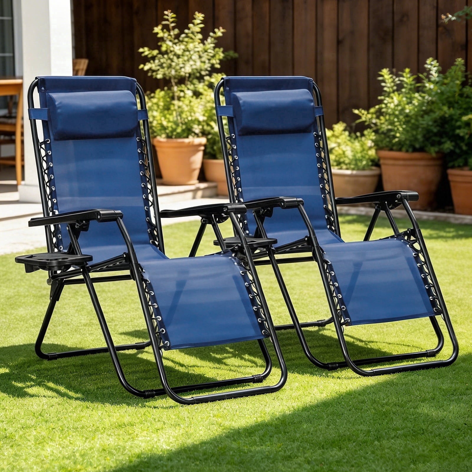 WLLJOY Zero Gravity Chair 2Pcs, 350lb Capacity, Folding Reclining Chair with Adjustable Pillow and Cup Holder for Garden, Patio, Beach, Gray