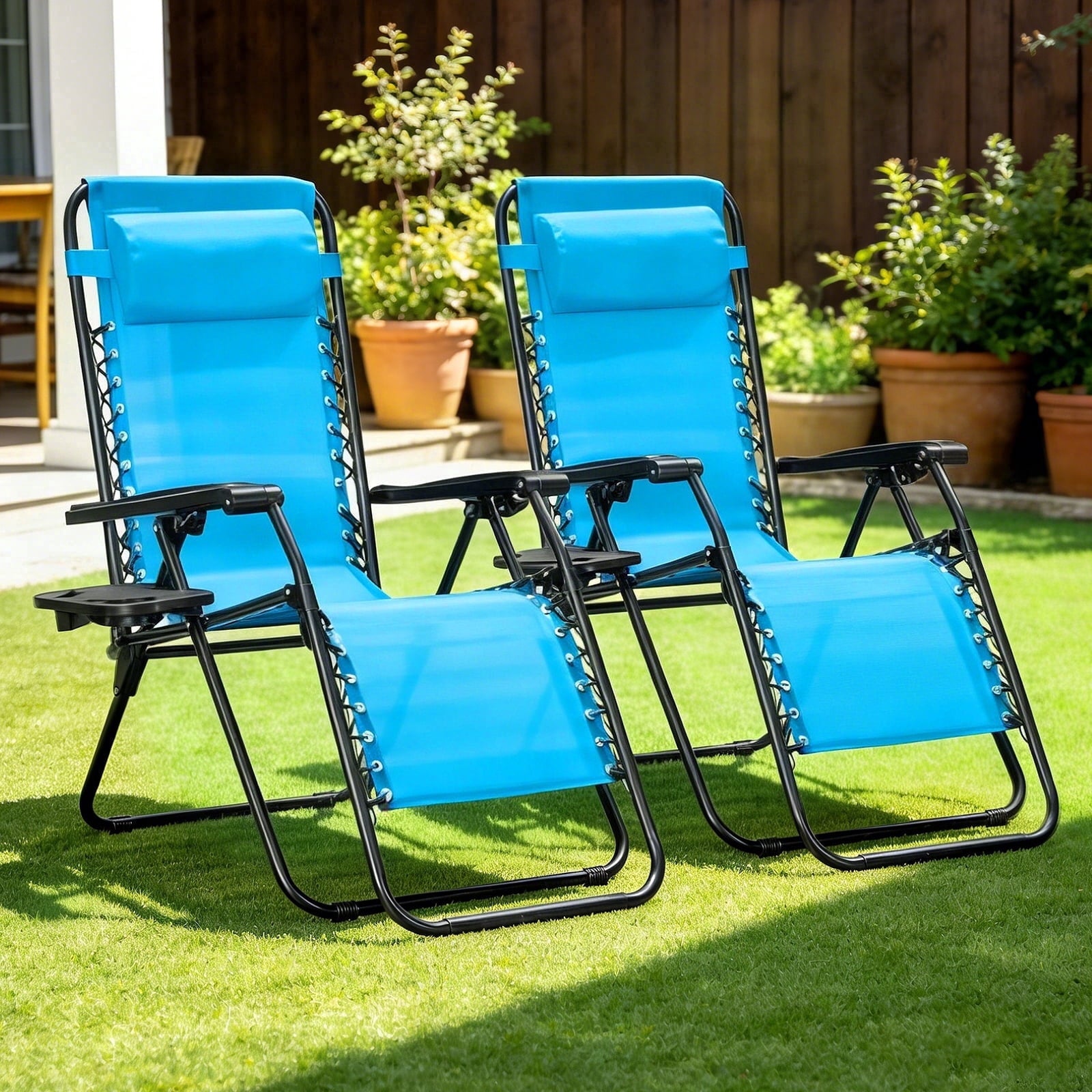 WLLJOY Zero Gravity Chair 2Pcs, 350lb Capacity, Folding Reclining Chair with Adjustable Pillow and Cup Holder for Garden, Patio, Beach, Gray