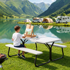 HaiNova 6 ft Outdoor Picnic Table & Bench Set, Seats 6 | UV Protected Waterproof HDPE, Powder-Coated Steel Frame, All-Weather Patio Furniture, White