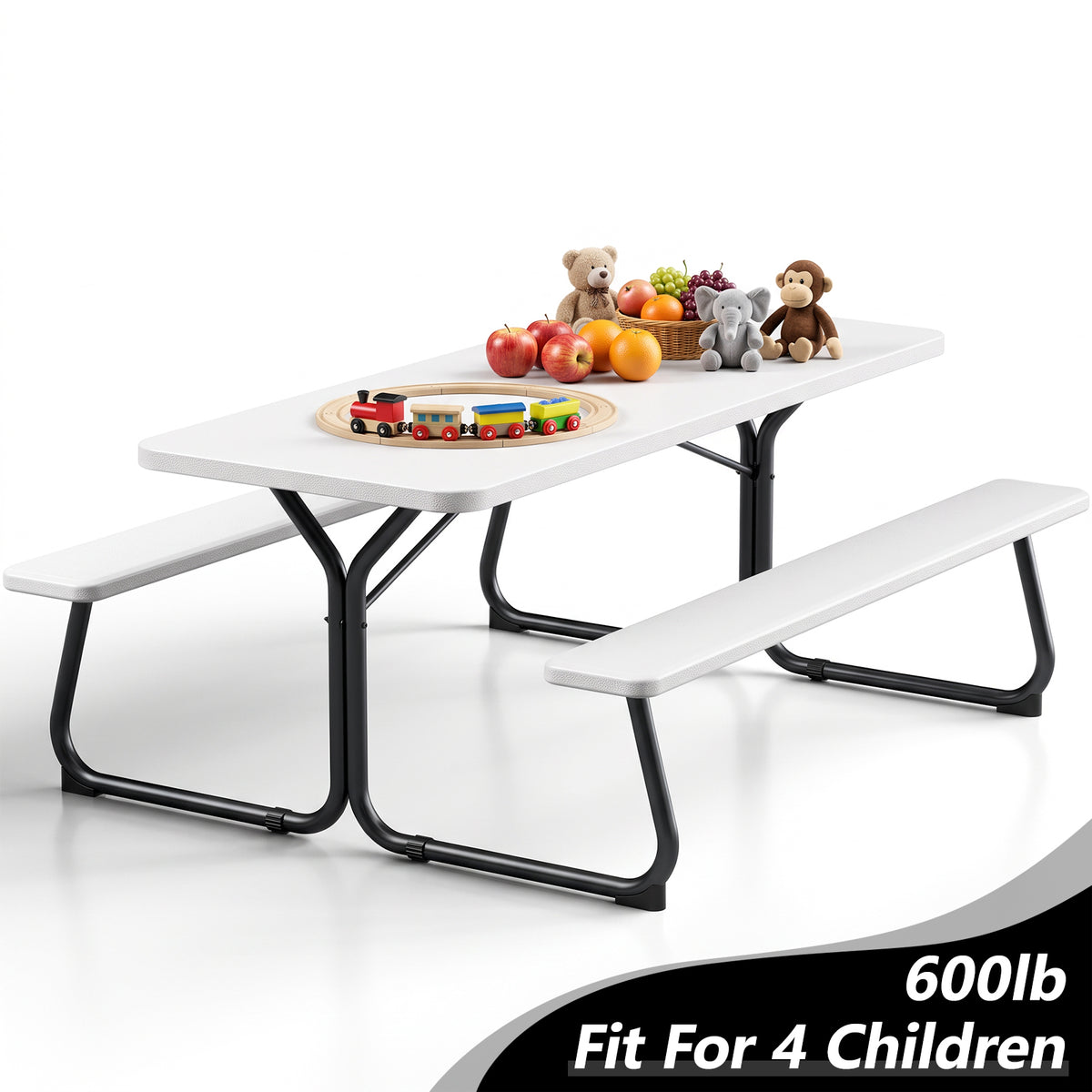 HaiNova 6 ft Outdoor Picnic Table & Bench Set, Seats 6 | UV Protected Waterproof HDPE, Powder-Coated Steel Frame, All-Weather Patio Furniture, White