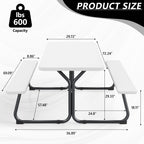 HaiNova 6 ft Outdoor Picnic Table & Bench Set, Seats 6 | UV Protected Waterproof HDPE, Powder-Coated Steel Frame, All-Weather Patio Furniture, White