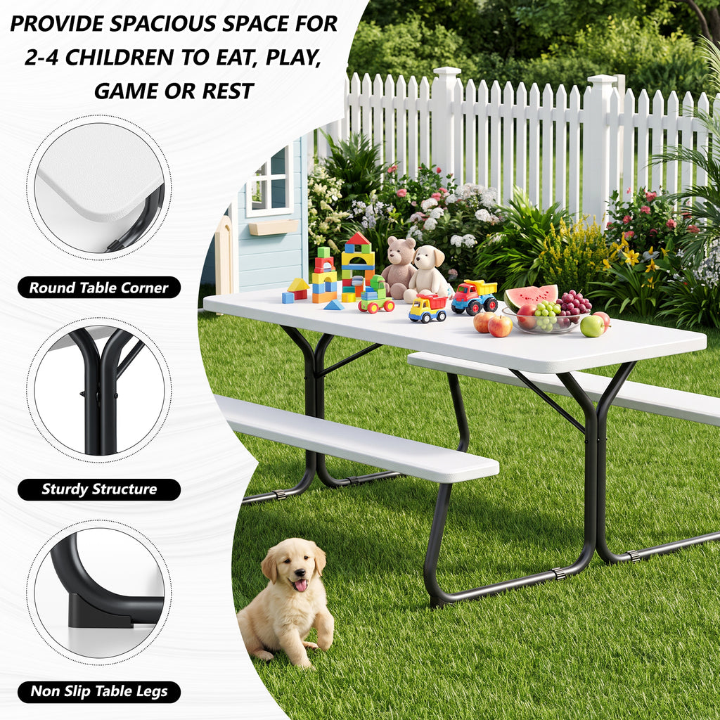 HaiNova 6 ft Outdoor Picnic Table & Bench Set, Seats 6 | UV Protected Waterproof HDPE, Powder-Coated Steel Frame, All-Weather Patio Furniture, White