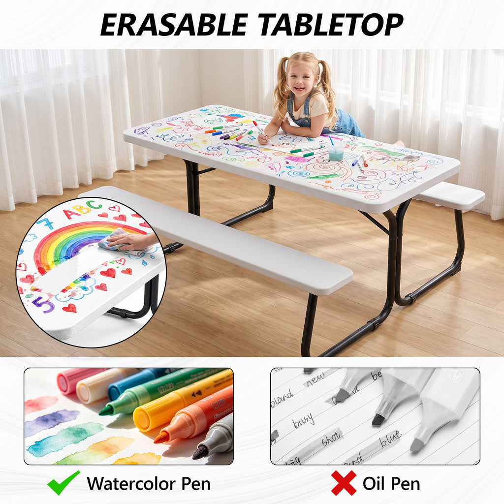 HaiNova 6 ft Outdoor Picnic Table & Bench Set, Seats 6 | UV Protected Waterproof HDPE, Powder-Coated Steel Frame, All-Weather Patio Furniture, White