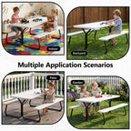 HaiNova 6 ft Outdoor Picnic Table & Bench Set, Seats 6 | UV Protected Waterproof HDPE, Powder-Coated Steel Frame, All-Weather Patio Furniture, White