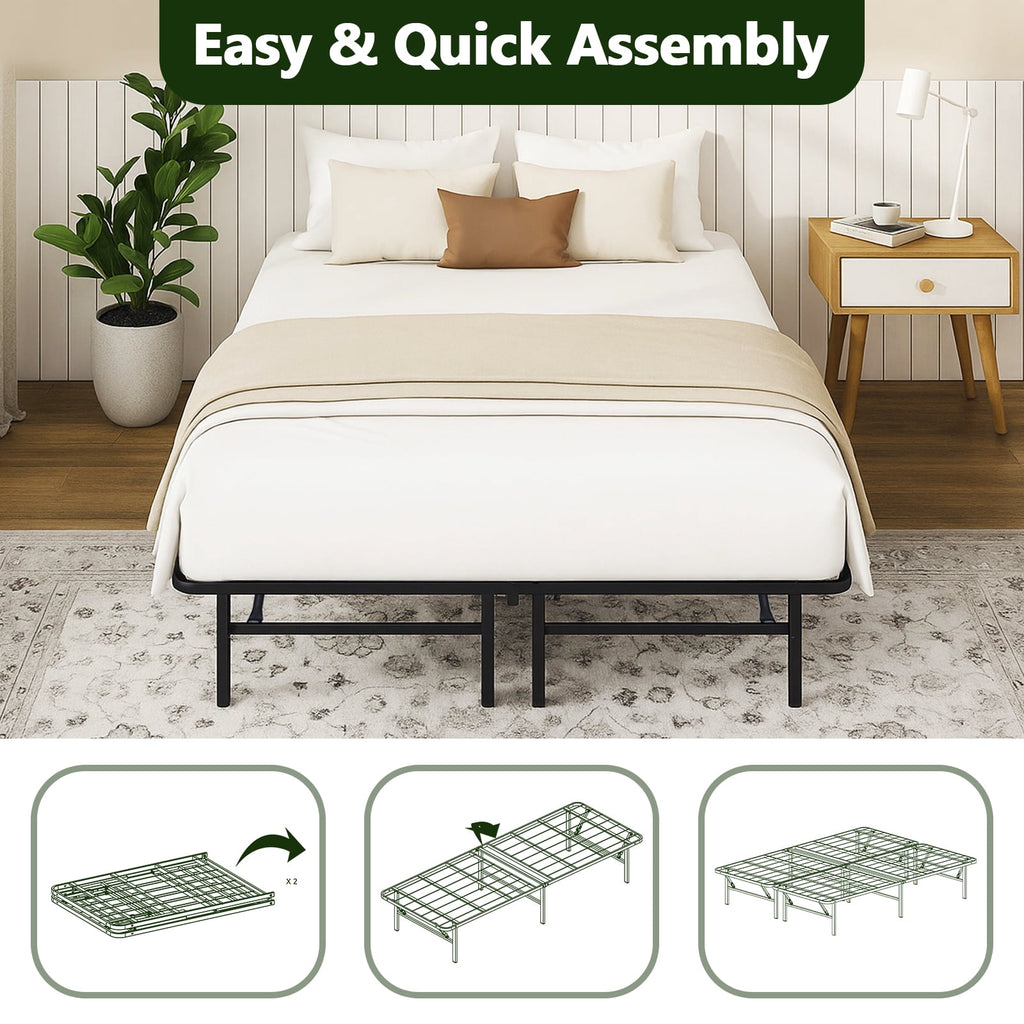 HaiNova King Bed Frame Folding Metal Platform Bed Frame with Heavy Duty and Strong Bearing Capacity, 14 Inches High, Black