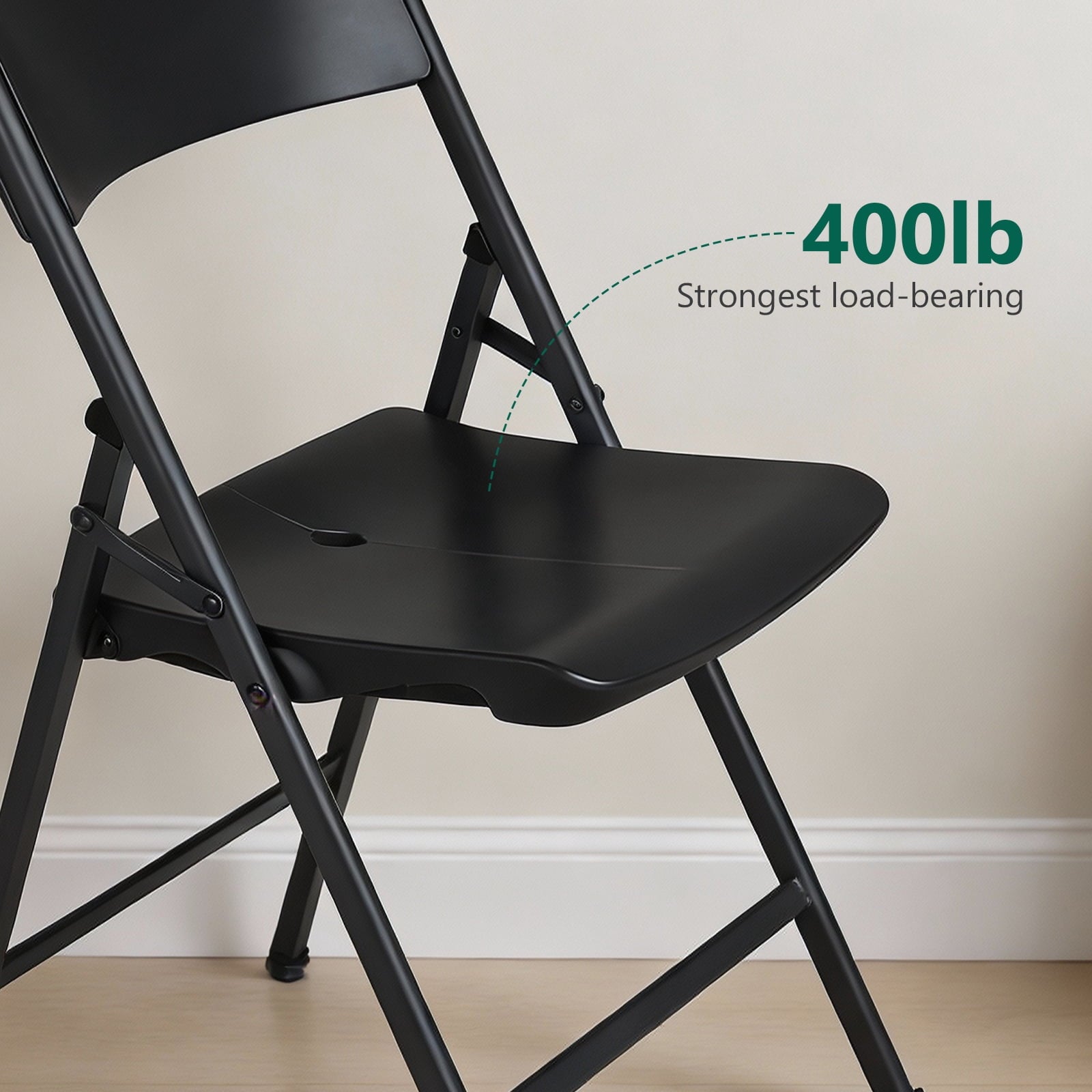 HaiNova 4 Pack Black Folding Heavy Duty Chair with Reinfoced Steel Frame, 400 LB Load Bearing for Indoor/Outdoor, Wedding, Party, Restaurant, Patio
