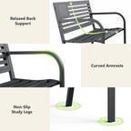 HaiNova Metal Outdoor Bench, 47in Patio Garden Benches with National Flag Pattern Backrest for Backyard, Lawn, Deck, Porch, Park, Black