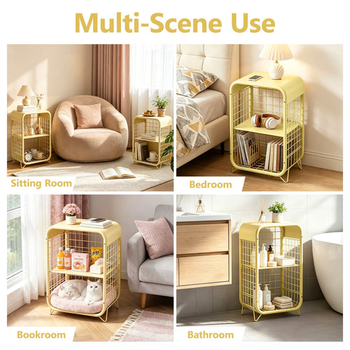 HaiNova 3-Tier Metal Wire Nightstand ,Kids End Table with Anti-Collision Fillet Design ,Sturdy Side Table for Bedroom ,Bathroom ,Living Room & Small Spaces ,Yellow