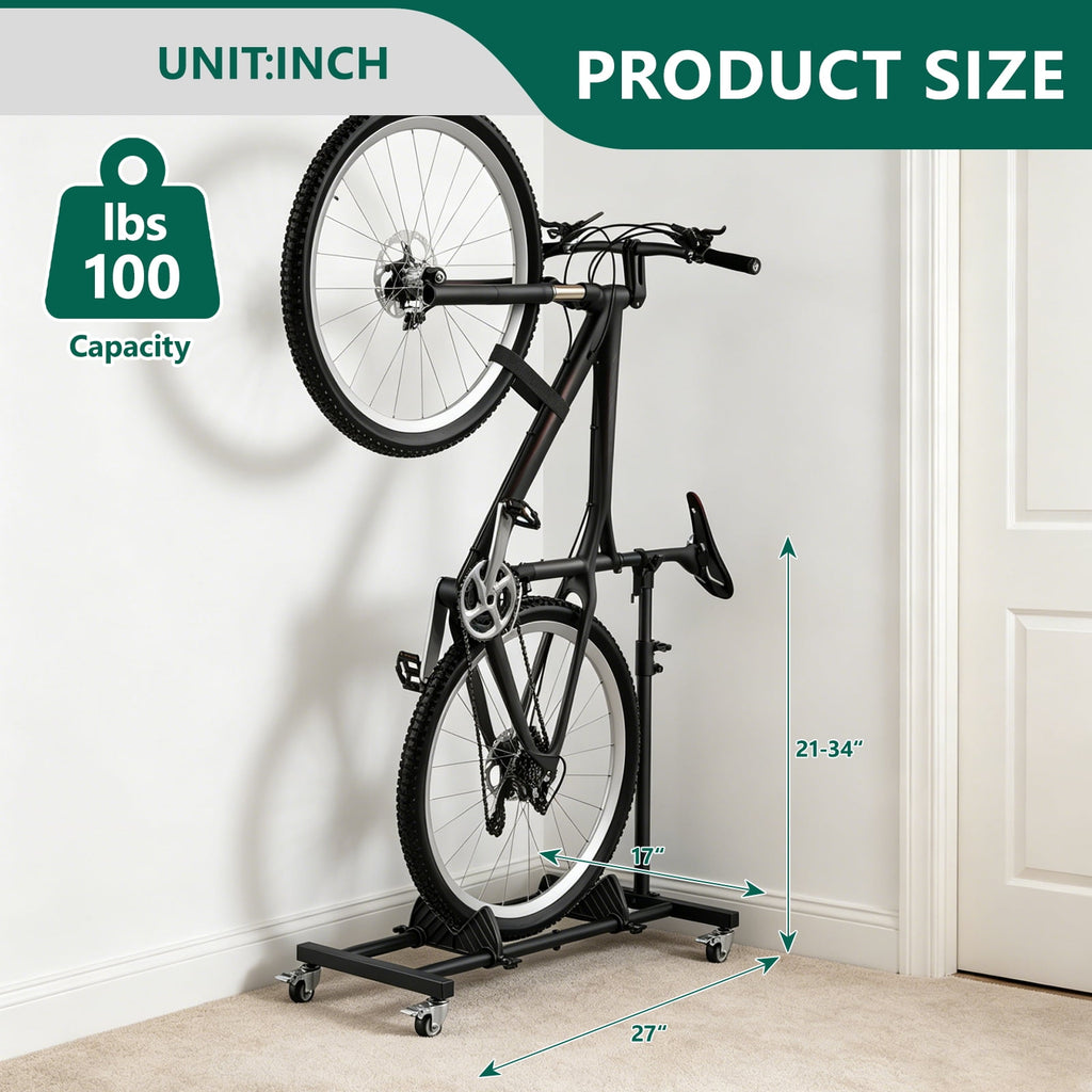 HaiNova Adjustable Height Vertical Bike Stand, Freestanding Bike Rack with Wheels for Garage & Apartment, Safe & Secure, for Wheels Sizes up to 29”
