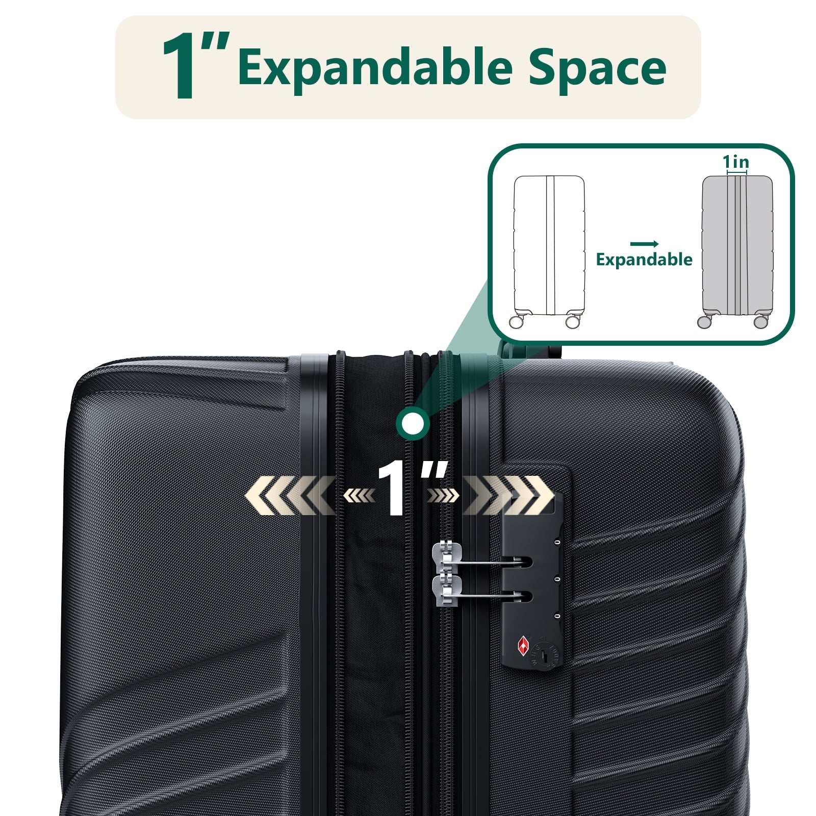 WASUHE 24" Hardside Medium Checked Expandable Luggage,Hardshell Suitcase With Divider Pockets,Four 360-Spinner Wheels,Expandable For Up to 15% More Space,With Scratch-Resistant Surface,Black