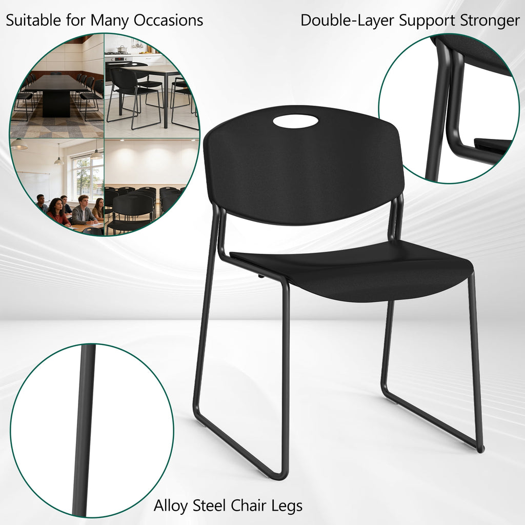 WLLJOY Black Sled Base Stack Chair 4 Pack, Metal Frame Max-Load bearing 350 lbs, Stackable Chairs for Waiting Room, Conference Room