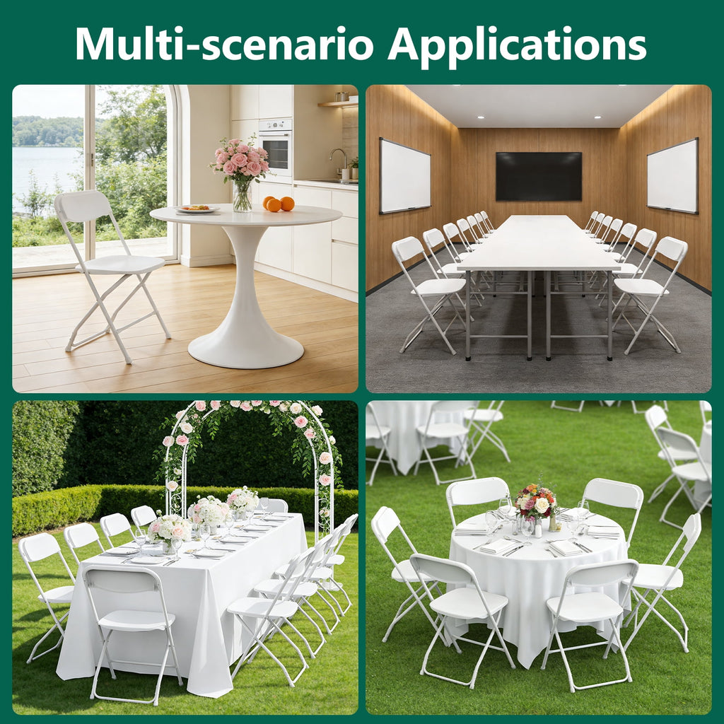 HaiNova Plastic Folding Chair 6 Pack, Portable Comfortable Event Chair, Capacity 350 lb, Indoor/Outdoor Dual-Use Seating for Various Occasions, White