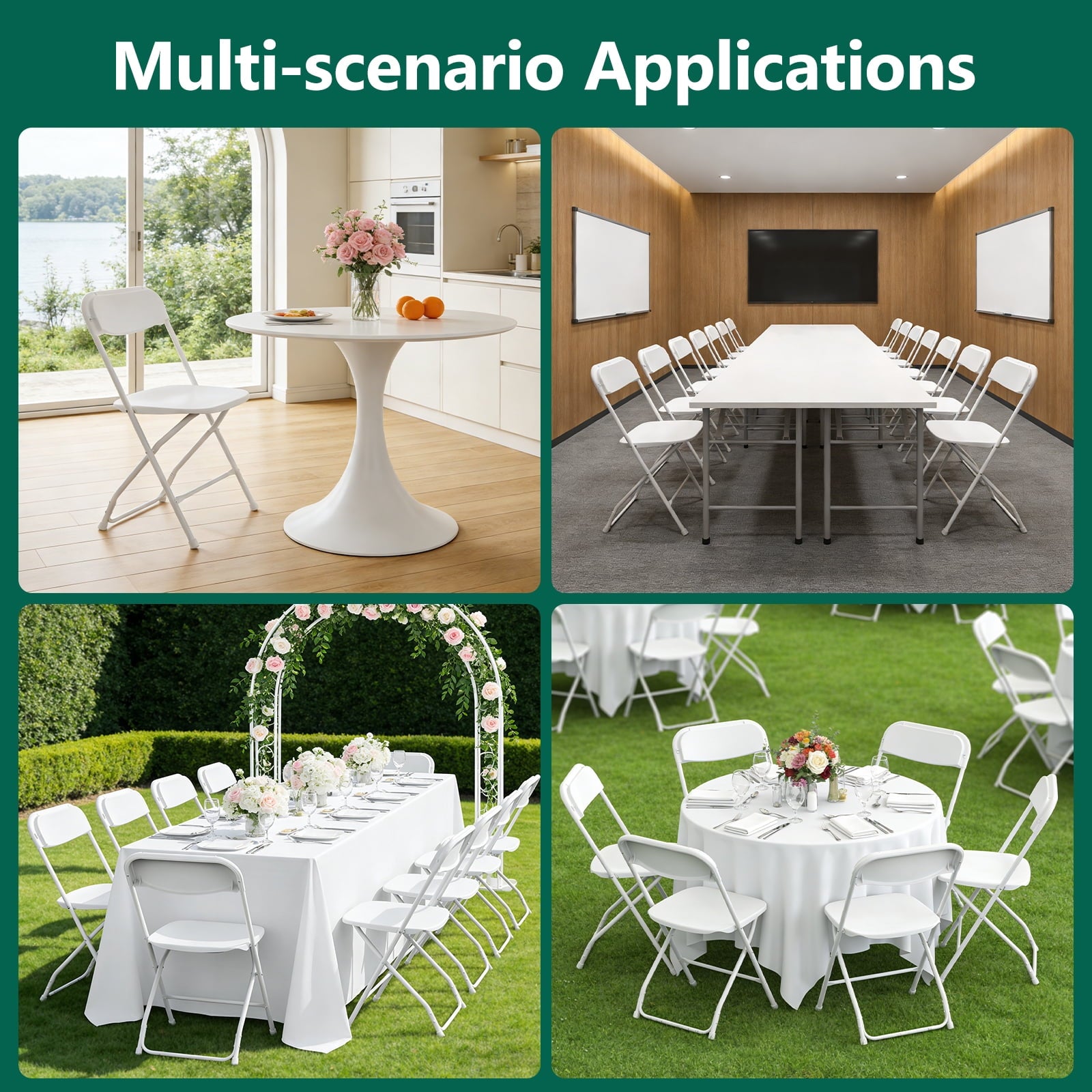 HaiNova Plastic Folding Chair 6 Pack, Portable Comfortable Event Chair, Capacity 350 lb, Indoor/Outdoor Dual-Use Seating for Various Occasions, White