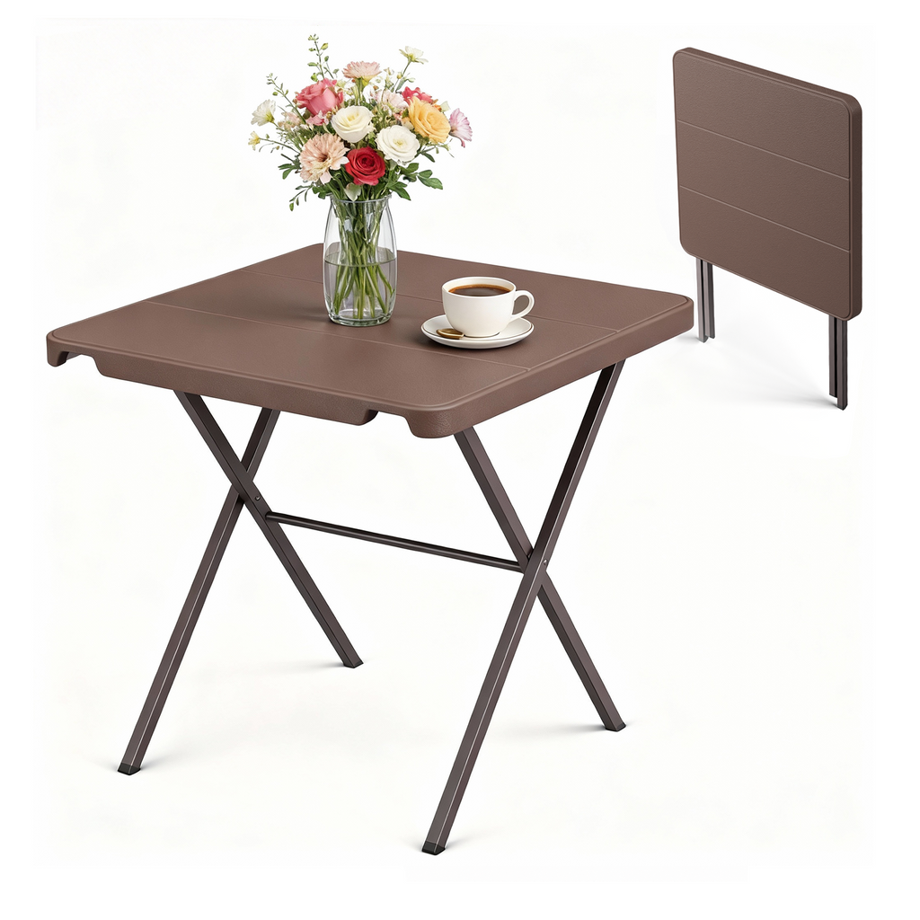 Folding Table, 27" Small Foldable Table No Assembly, Square Folding Card Table with Heavy-Duty Steel Frame, Portable Indoor Outdoor Tables for Camping, Patio, Picnic, RV, Dorm, Small Spaces