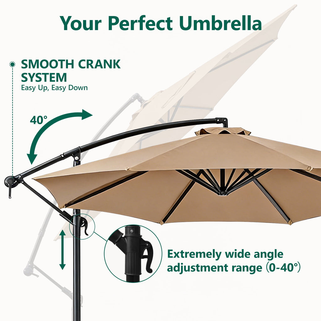 HaiNova 10 ft Offset Patio Umbrella With Base Included ,All-Weather UV Protection Cantilever Umbrella Suitable For Garden, Backyard and Beach, Khaki