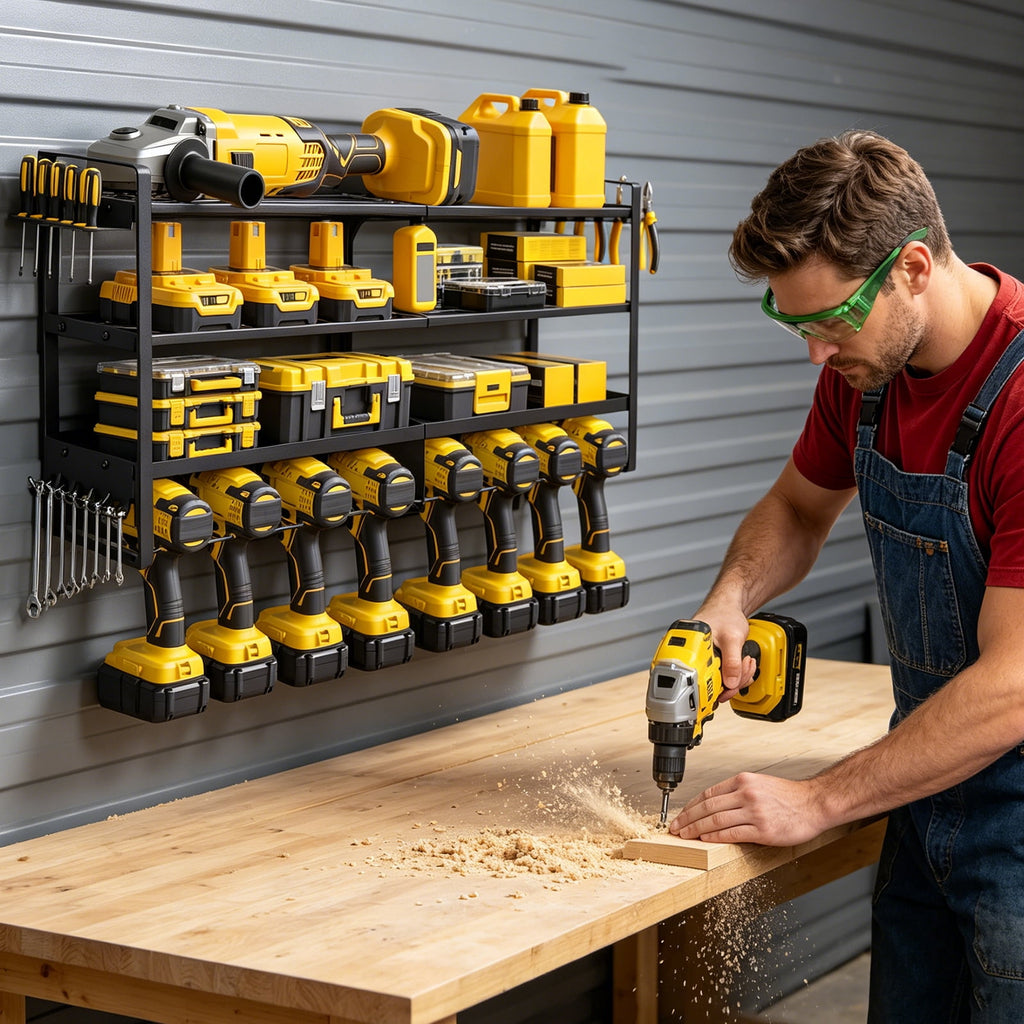 HaiNova Power Tool Organizer Wall Mount, 4 Layer Heavy Duty Loads 400 lbs, with 8 Drill Holder, Large Tool Storage Rack for Workshop/Utility Room