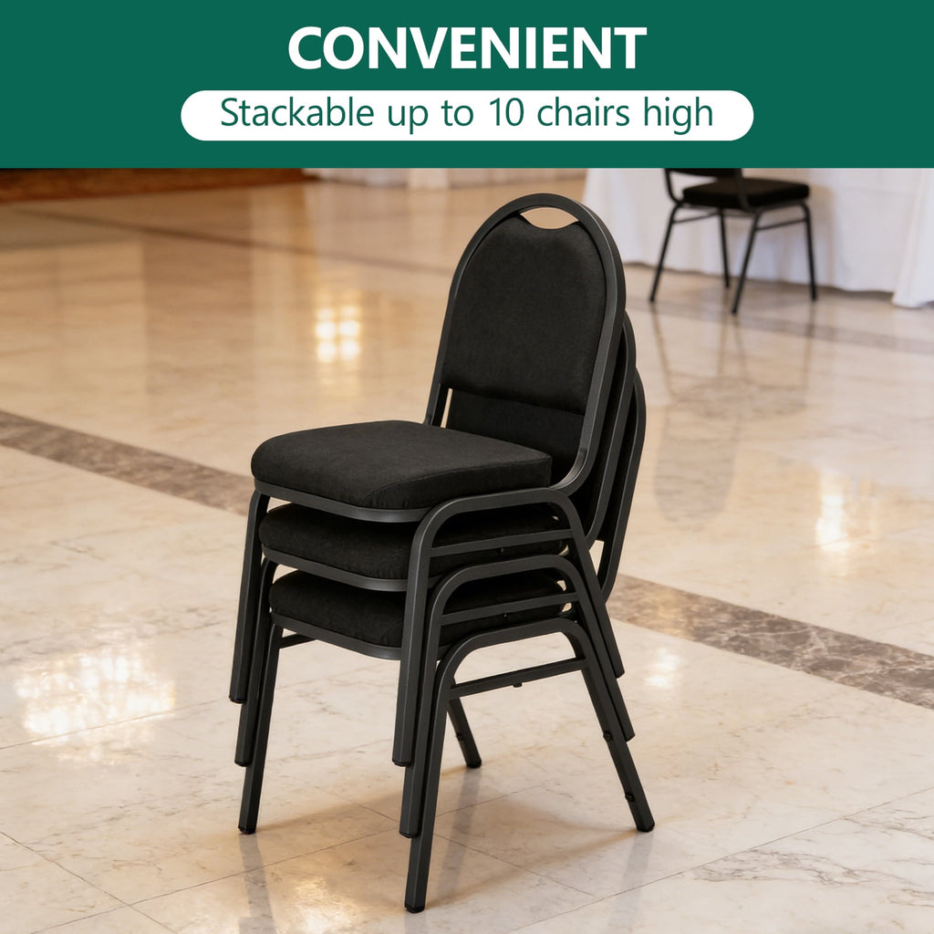 HaiNova Dome Back Stack Chair 4 Pack, with Black Vinyl Seat and Back, 500-lb Weight Capacity, Black Steel Frame, for Banquets, Weddings, Black
