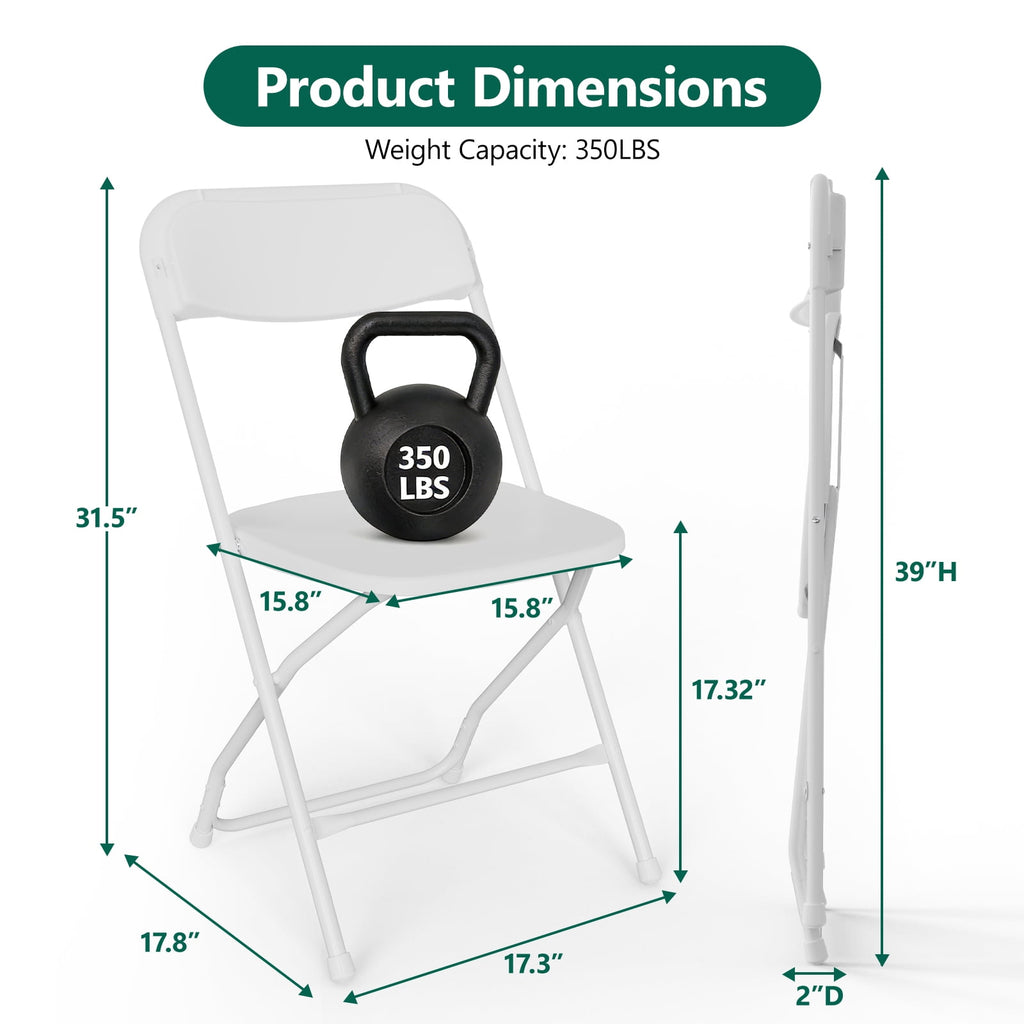 HaiNova Plastic Folding Chair 6 Pack, Portable Comfortable Event Chair, Capacity 350 lb, Indoor/Outdoor Dual-Use Seating for Various Occasions, White