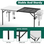 HaiNova Outdoor Folding Grill Table, 5 Foot Cook Table with Storage for Cooking Accessories, Foldable & Portable for Picnic, BBQ, and Party
