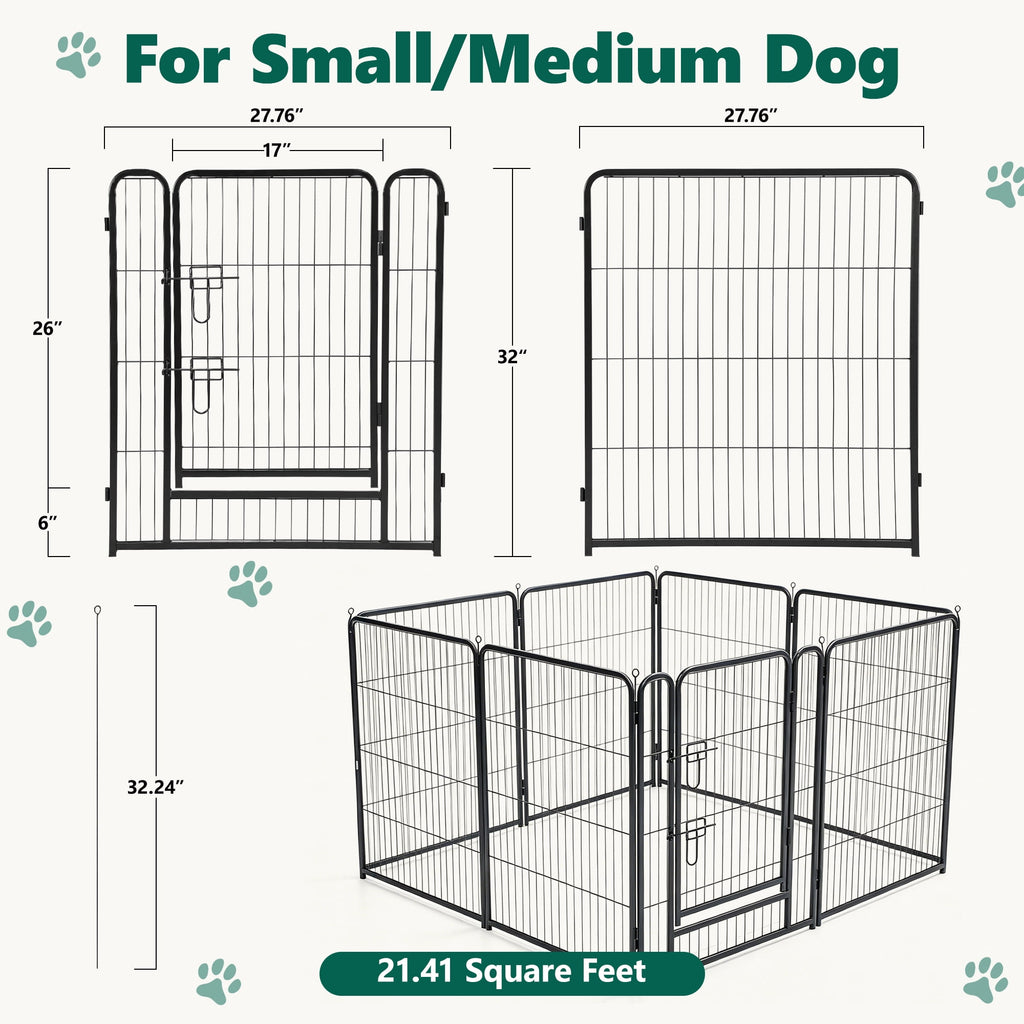 WLLJOY Dog Playpen, 32 Inch 8 Panels Heavy Duty Metal Pet Fence for Indoor/Outdoor, Large Dog Exercise Pen for RV Camping/Yard/Garden, Black