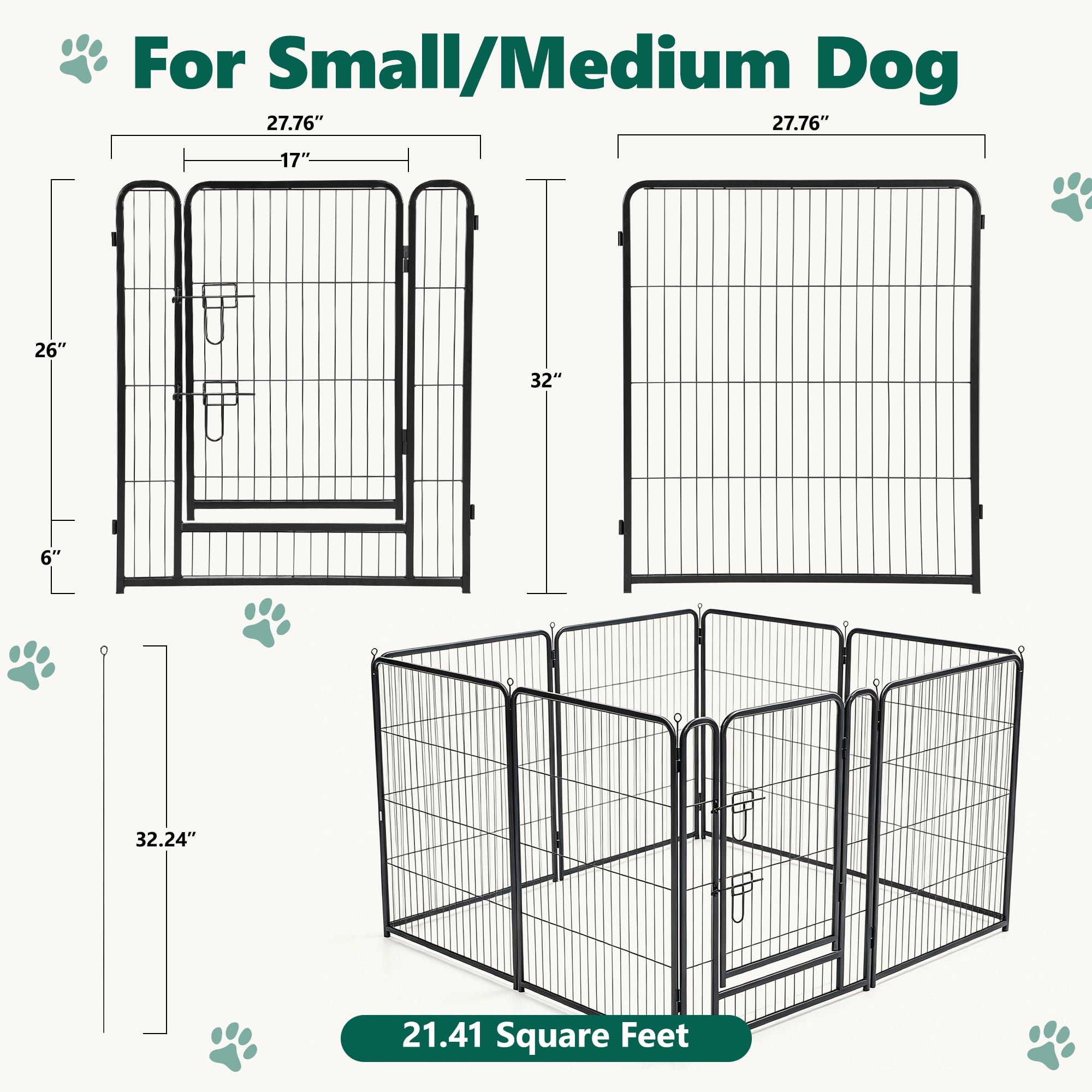WLLJOY Dog Playpen, 32 Inch 8 Panels Heavy Duty Metal Pet Fence for Indoor/Outdoor, Large Dog Exercise Pen for RV Camping/Yard/Garden, Black