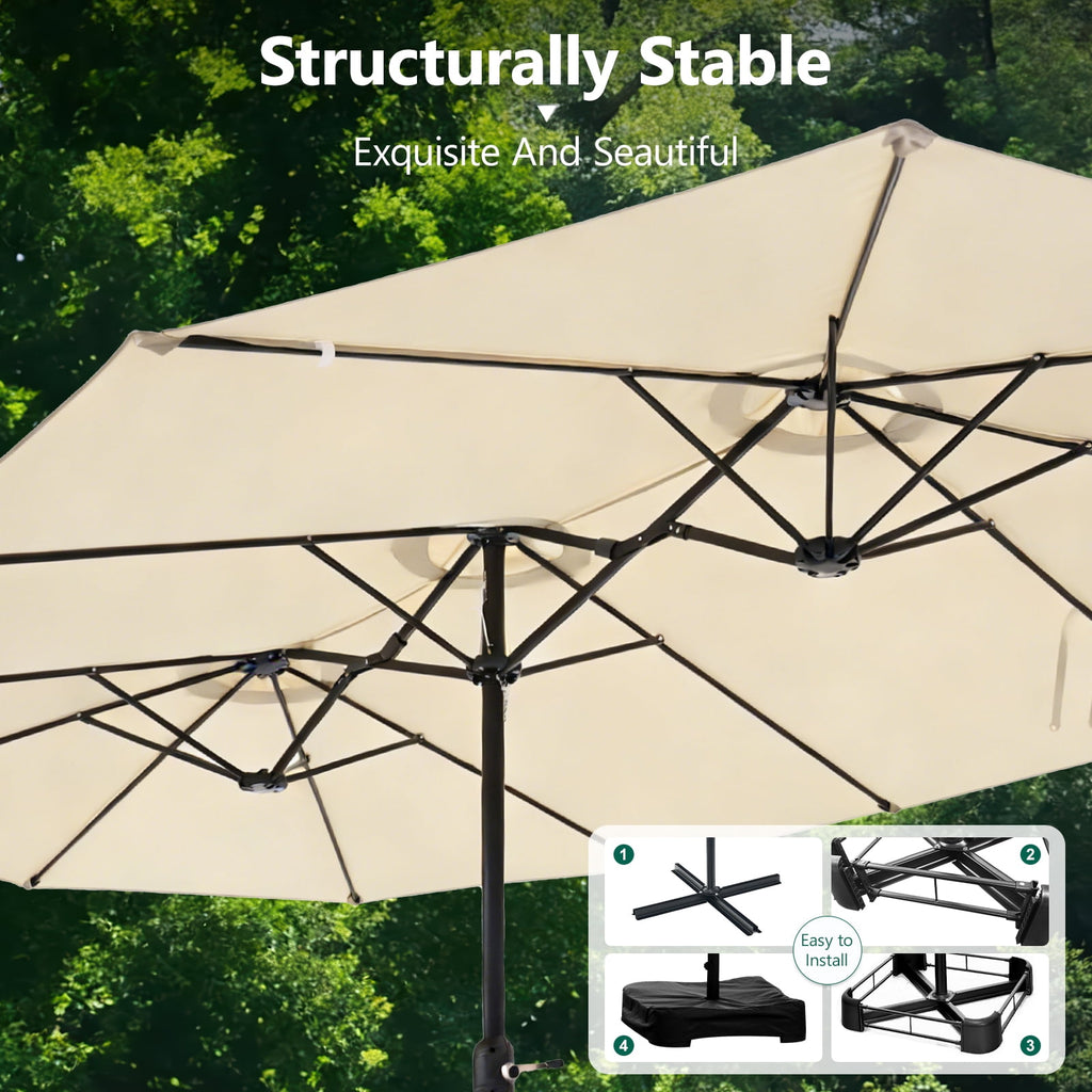 HaiNova 15Ft Patio Umbrella With Base-Mounted, Foldable And Portable Outdoor Sunshade For Backyards, Beaches And Gardens, Khaki