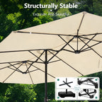 HaiNova 15Ft Patio Umbrella With Base-Mounted, Foldable And Portable Outdoor Sunshade For Backyards, Beaches And Gardens, Khaki
