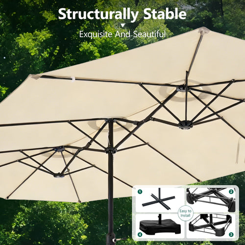 HaiNova 15Ft Patio Umbrella With Base-Mounted, Foldable And Portable Outdoor Sunshade For Backyards, Beaches And Gardens, Khaki