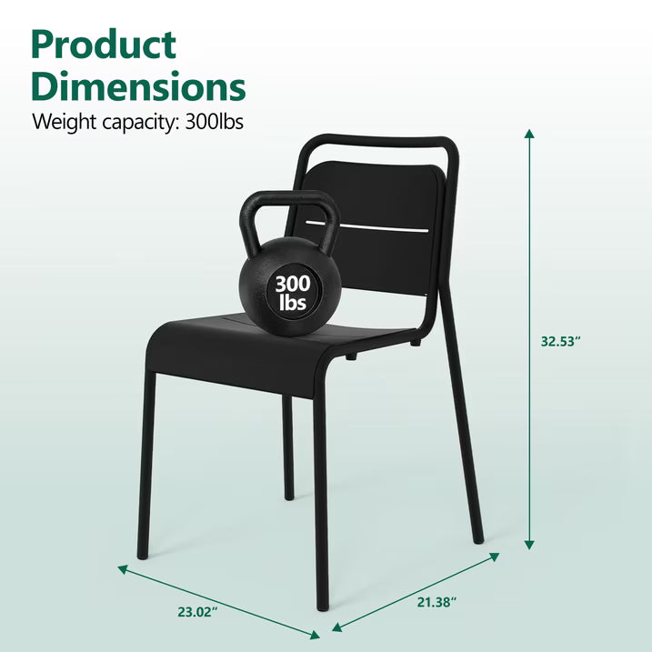 HaiNova Metal Stackable Dining Chairs with Armrest 4 Pack, Black Outdoor Heavy-Duty Chair, 300 lbs Max - All Weather for Indoor/Outdoor