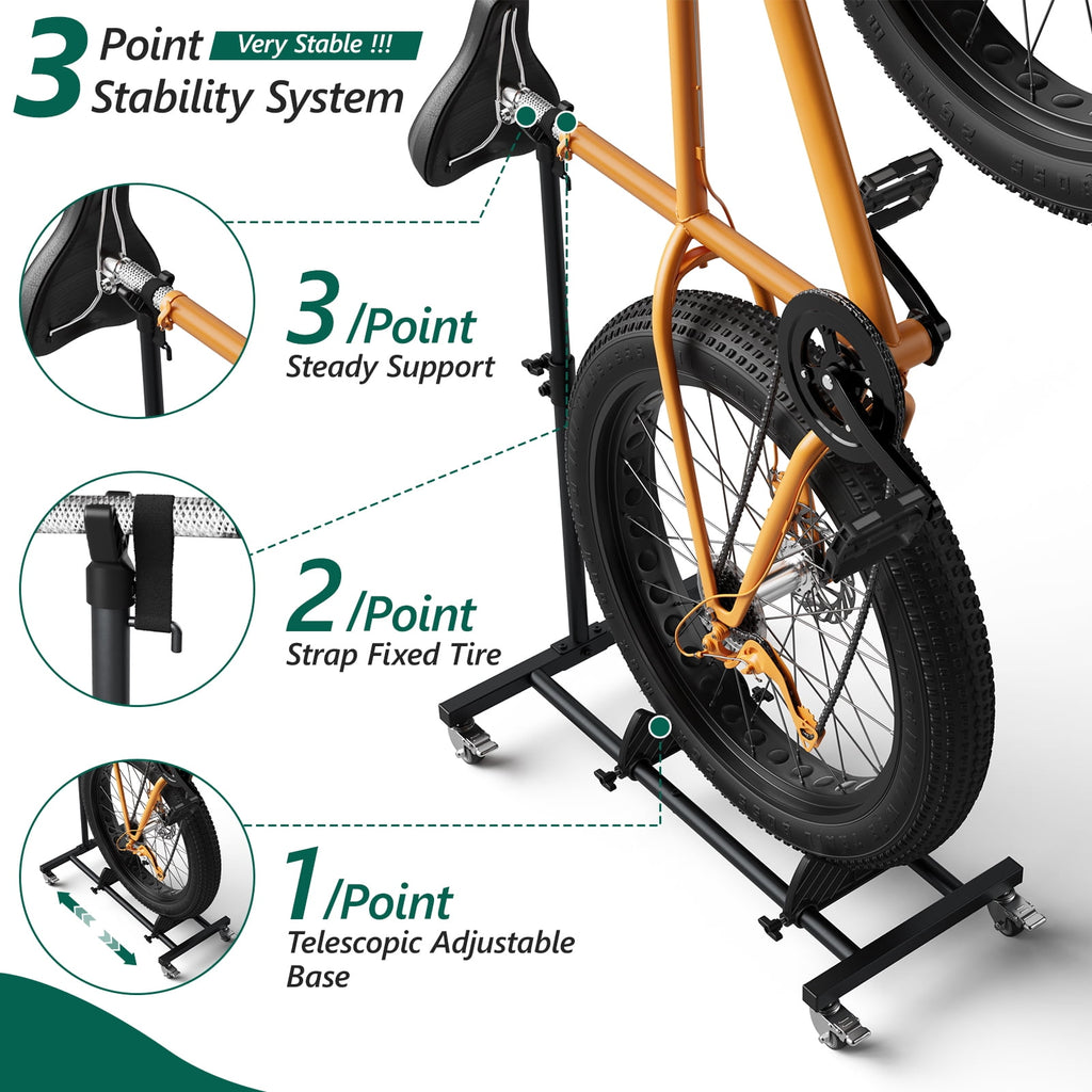 HaiNova Adjustable Height Vertical Bike Stand, Freestanding Bike Rack with Wheels for Garage & Apartment, Safe & Secure, for Wheels Sizes up to 29”