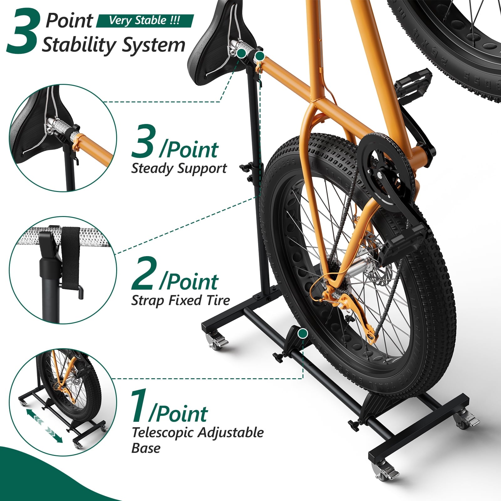 HaiNova Adjustable Height Vertical Bike Stand, Freestanding Bike Rack with Wheels for Garage & Apartment, Safe & Secure, for Wheels Sizes up to 29”
