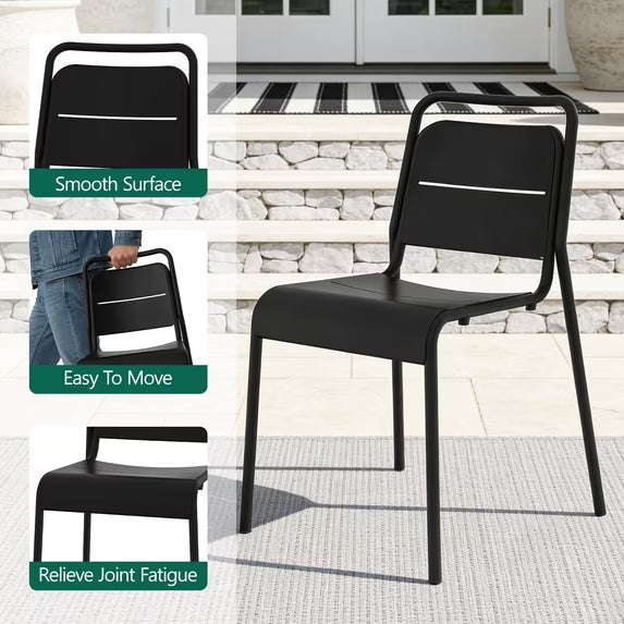 HaiNova Metal Stackable Dining Chairs with Armrest 4 Pack, Black Outdoor Heavy-Duty Chair, 300 lbs Max - All Weather for Indoor/Outdoor