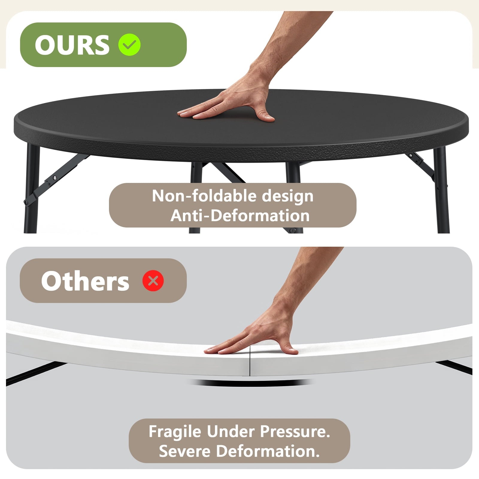 HaiNova 48in Round Folding Table, Portable Plastic Table for Indoor/Outdoor Events, Can Accommodate 4-6 People, Black