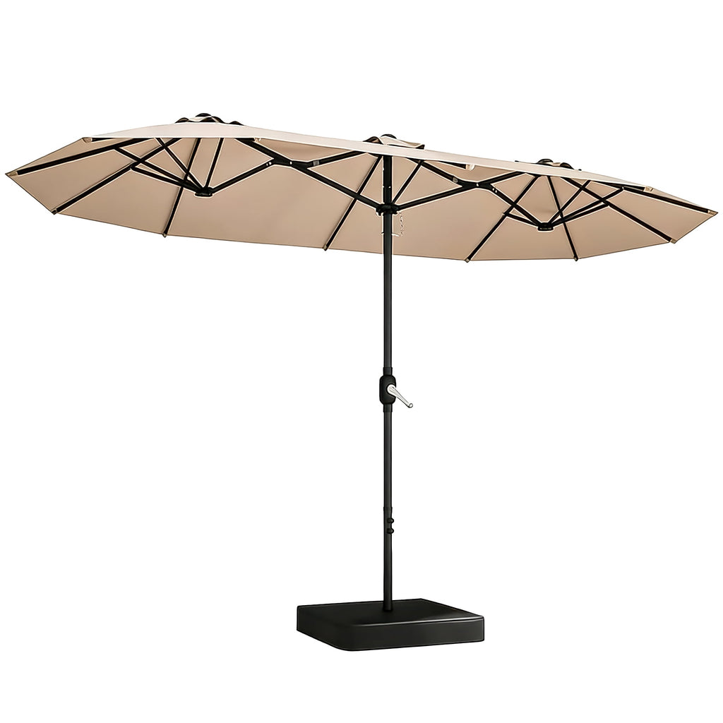 HaiNova 15Ft Patio Umbrella With Base-Mounted, Foldable And Portable Outdoor Sunshade For Backyards, Beaches And Gardens, Khaki