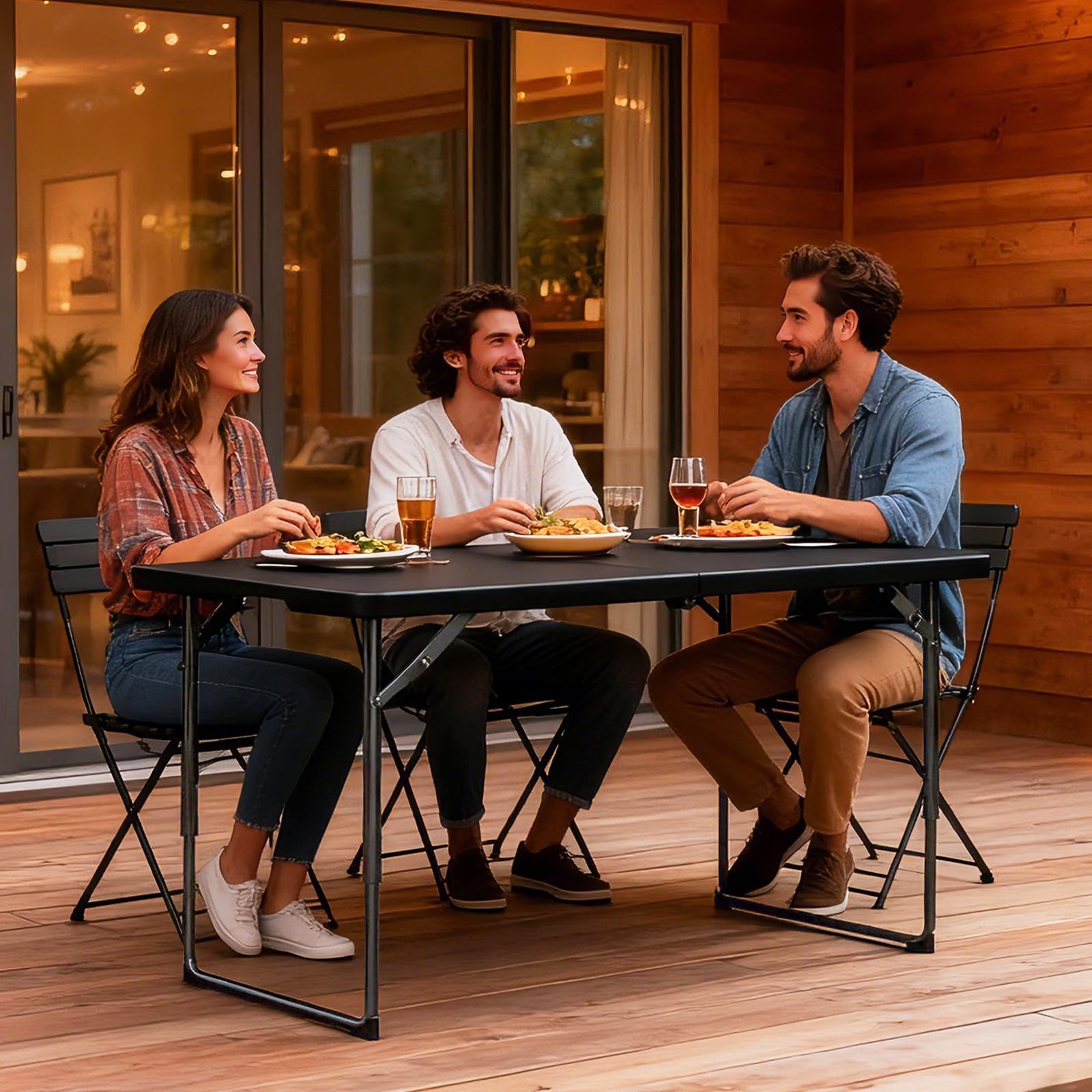 HaiNova 4 Ft Adjustable Height Folding Table, Max Load 400lbs, Portable Camping Table with Handle for Home Party, Camping Parties and Weddings, Black