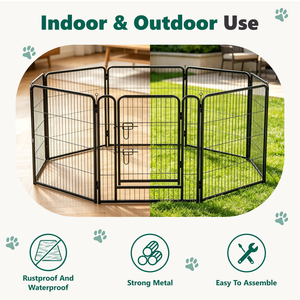 WLLJOY Dog Playpen, 32 Inch 8 Panels Heavy Duty Metal Pet Fence for Indoor/Outdoor, Large Dog Exercise Pen for RV Camping/Yard/Garden, Black