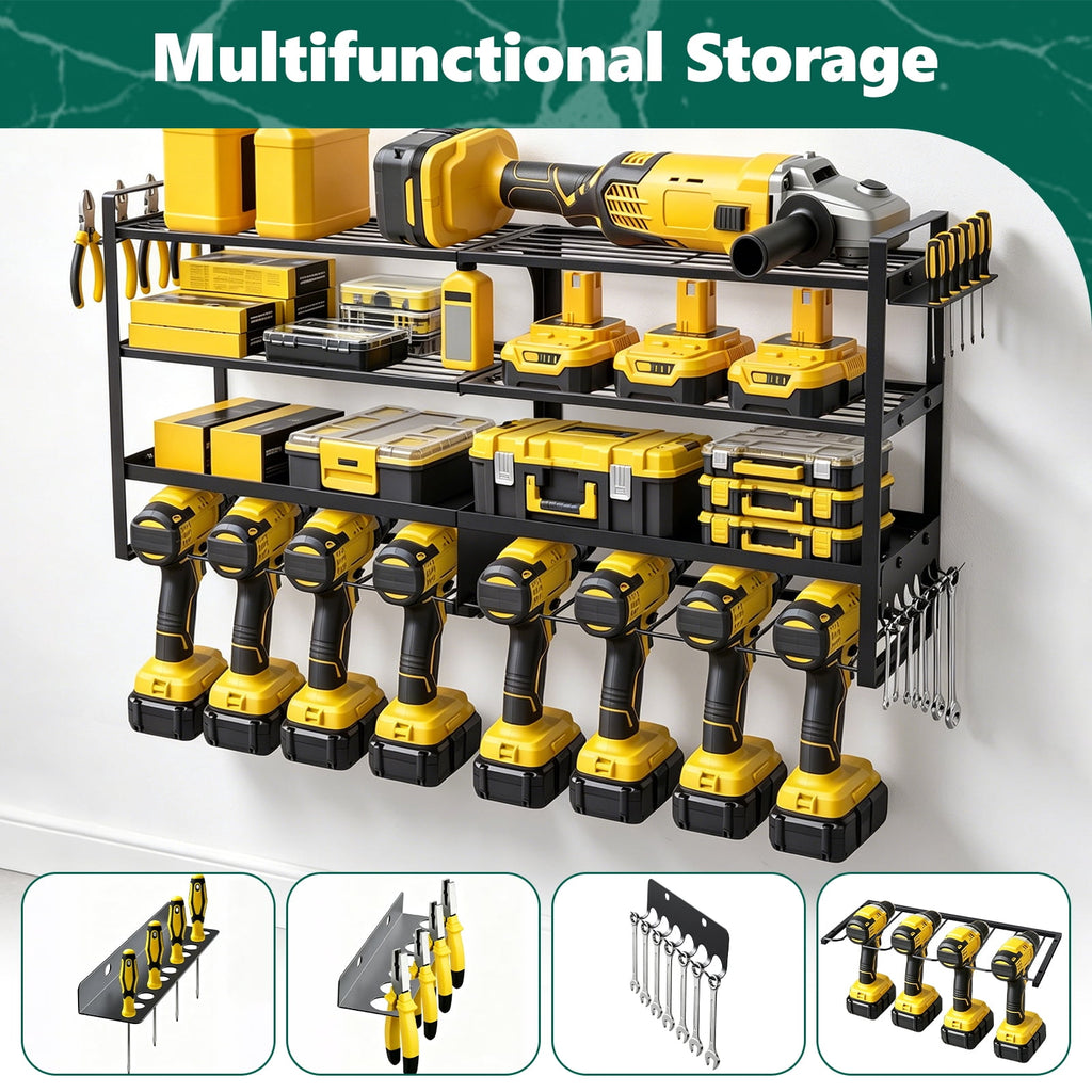 HaiNova Power Tool Organizer Wall Mount, 4 Layer Heavy Duty Loads 400 lbs, with 8 Drill Holder, Large Tool Storage Rack for Workshop/Utility Room