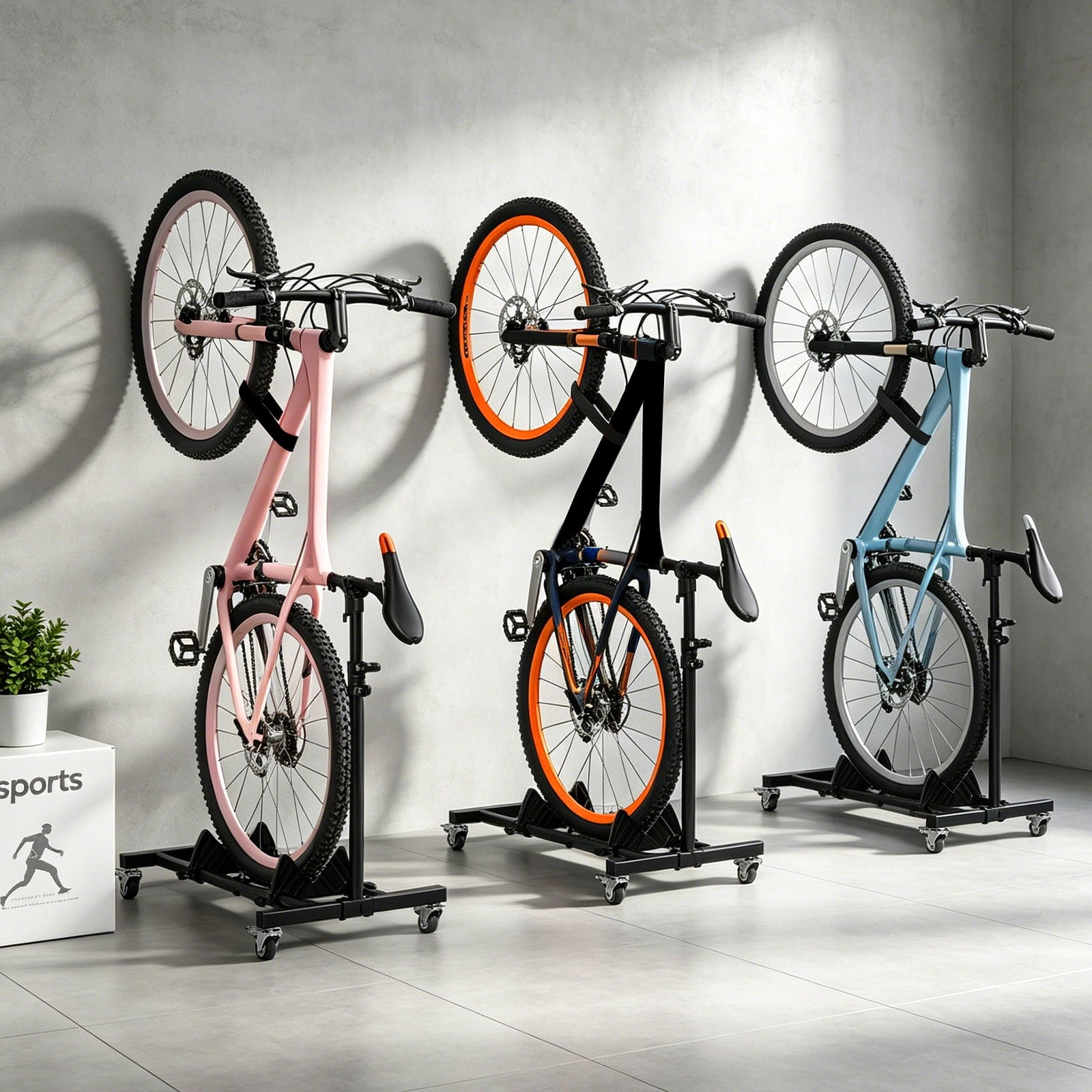 HaiNova Adjustable Height Vertical Bike Stand, Freestanding Bike Rack with Wheels for Garage & Apartment, Safe & Secure, for Wheels Sizes up to 29”