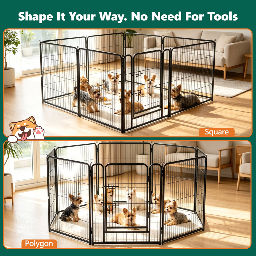WLLJOY Dog Playpen, 32 Inch 8 Panels Heavy Duty Metal Pet Fence for Indoor/Outdoor, Large Dog Exercise Pen for RV Camping/Yard/Garden, Black