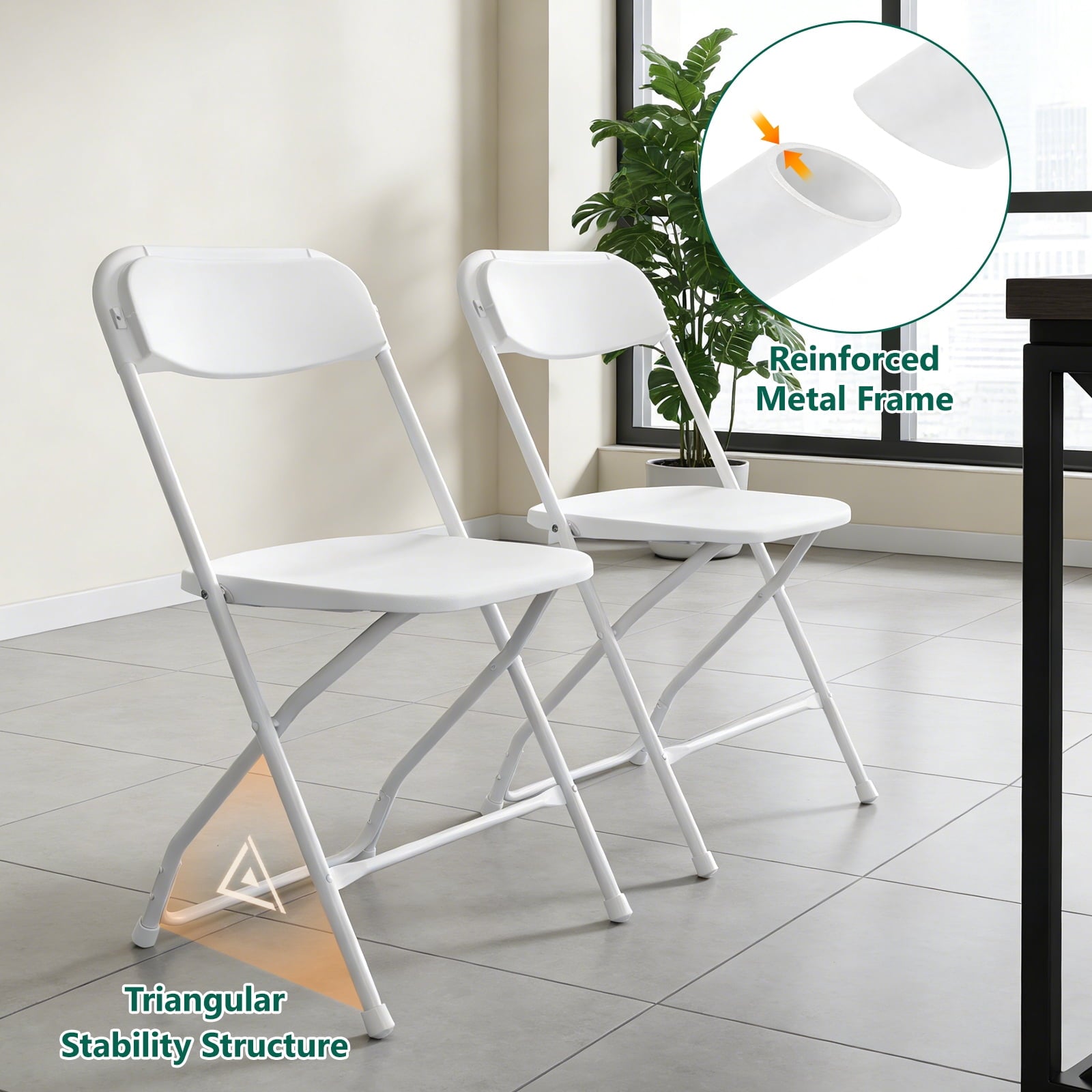 HaiNova Plastic Folding Chair 6 Pack, Portable Comfortable Event Chair, Capacity 350 lb, Indoor/Outdoor Dual-Use Seating for Various Occasions, White